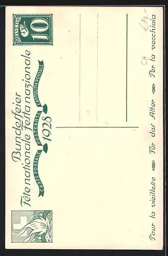 AK Schweizer Bundesfeier 1928, Für das Alter, Grossvater und Enkelin