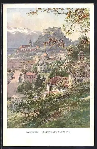 Künstler-AK Edward Theodore Compton: Salzburg, Blick auf Festung und Nonnberg