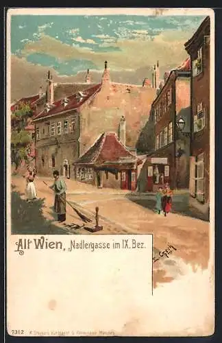 Lithographie Alt-Wien, Häuser in der Nadlergasse