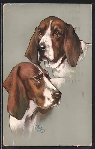 AK Zwei Jagdhunde mit langen Ohren, Portrait