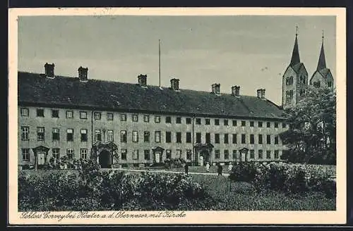 AK Corvey bei Höxter, Schloss Corvey mit Kirche