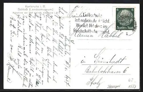 AK Karlsruhe, Schloss Landesmuseum