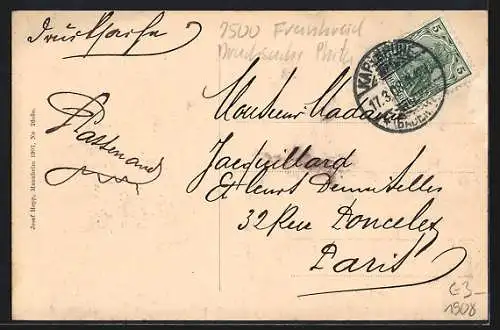 AK Karlsruhe, Hauptpostgebäude mit Strassenbahn