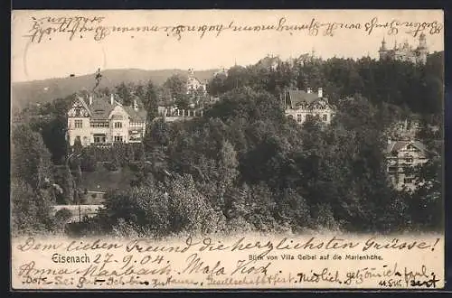 AK Eisenach, Blick von Villa Geibel auf die Marienhöhe