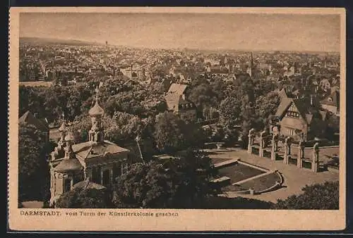 AK Darmstadt, Ortsansicht vom Turm der Künstlerkolonie gesehen