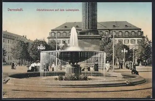 AK Darmstadt, Olbrichbrunnen auf dem Luisenplatz