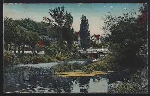 AK Hochheim bei Erfurt, Gerapartie mit Blick nach dem Kurhaus