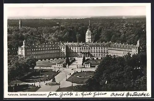 AK Karlsruhe, Schloss mit Landesmuseum aus der Vogelschau