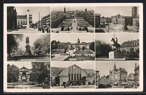 AK Karlsruhe, Kaiserdenkmal, Marktplatz, Hauptbahnhof