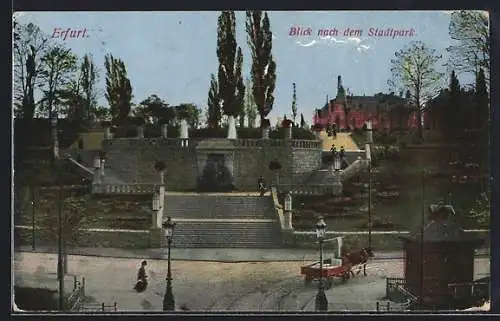 AK Erfurt, Treppe zum Stadtpark, Pferdekutsche