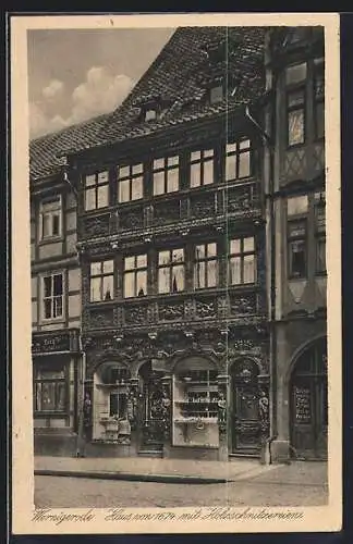 AK Wernigerode, Haus von 1674 mit Holzschnitzereien