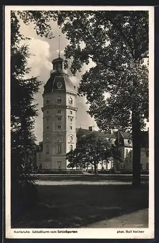 AK Karlsruhe, Schlossturm vom Schlossgarten