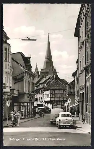 AK Ratingen, Oberstrasse mit Fachwerkhaus