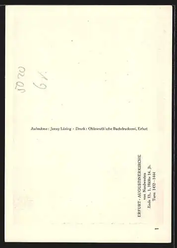 AK Erfurt, Ehemal. Augustinerkloster von Nordwesten, Ende 13., 1. Hälfte 14. Jh., Turm