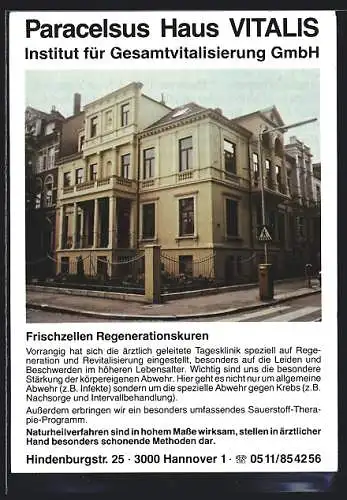 AK Hannover, Paracelsus Haus Vitalis, Hindenburgstrasse 25, Aussenansicht