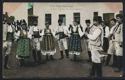 AK Encien costume de Koula (Danse), Menschen in bulgarischer Tracht tanzen zu Musik