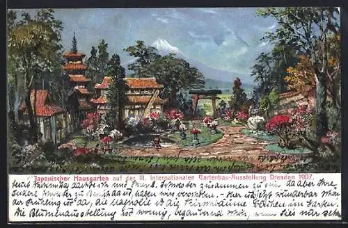 AK Dresden, III. Intern. Gartenbau-Ausstellung 1907, Japanischer Hausgarten