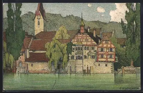 Künstler-AK Ernst E. Schlatter: Kloster St. Georgen, Panorama