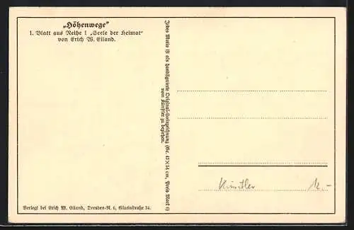 Künstler-AK sign. Erich W. Eiland: Höhenwege, am Bildstock