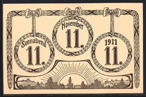 AK Datum 11.11.11., Lorbeerkränze, Sonnenaufgang