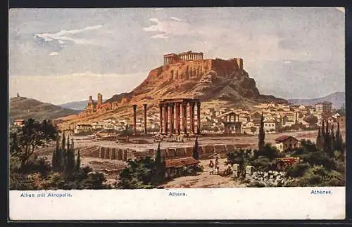 Künstler-AK Friedrich Perlberg: Athen, Panorama mit Akropolis