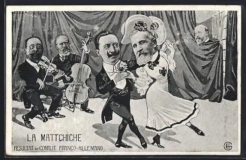 AK La Mattchiche, Kaiser Wilhelm II. tanzt mit Loubet, König von England, Collage