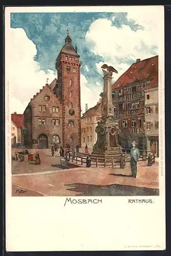 Künstler-AK Karl Mutter: Mosbach / Baden, Blick zum Rathaus