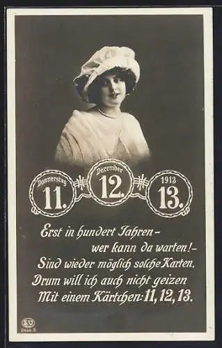 AK Junge Dame mit Datum 11. Dezember 1913, Spruch