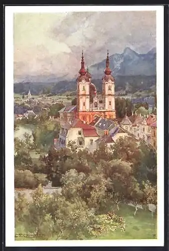 Künstler-AK Edward Theodore Compton: Villach, Perau, Motiv der Hl. Kreuzkirche