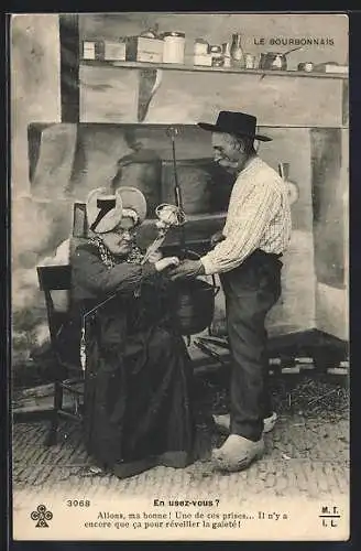 AK Altes Paar in Tracht der Auvergne