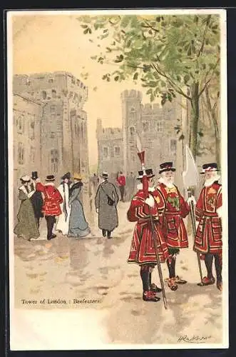 Künstler-AK Henri Cassiers: Beefeaters at the Tower of London