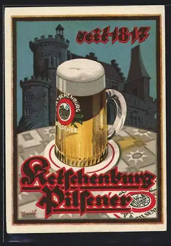 AK Reklame für Ketschenburg Pilsener, Brauerei-Werbung, Bierglas