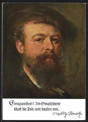 Künstler-AK Bildnisfolge Deutsche Männer - Deutsche Worte, Portrait Wilhelm Busch