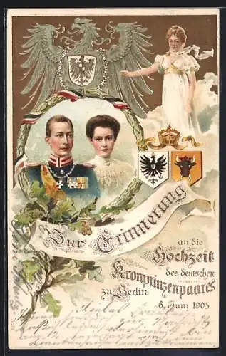 Lithographie Berlin, Hochzeit des Kronprinzen Wilhelm von Preussen, 6.6.1905, Königin Luise von Preussen