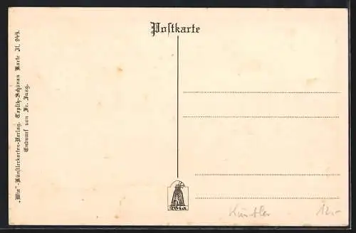 Künstler-AK Franz Jung-Ilsenheim: Die Salige, ein Hochlandlied, Mann und Steinbock im Gebirge