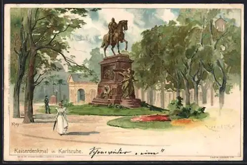 Künstler-AK Heinrich Kley: Karlsruhe, Blick auf das Kaiserdenkmal