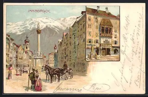 Künstler-AK Richard Hegedüs-Geiger: Innsbruck, Maria Theresien Strasse, Goldenes Dachl