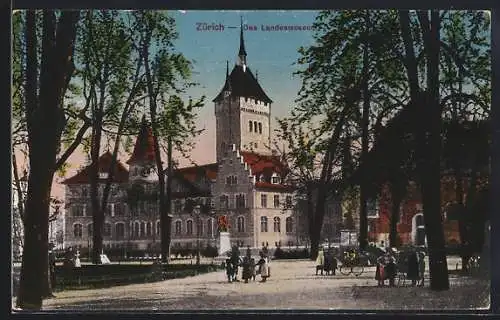 AK Zürich, Landesmuseum mit Denkmal