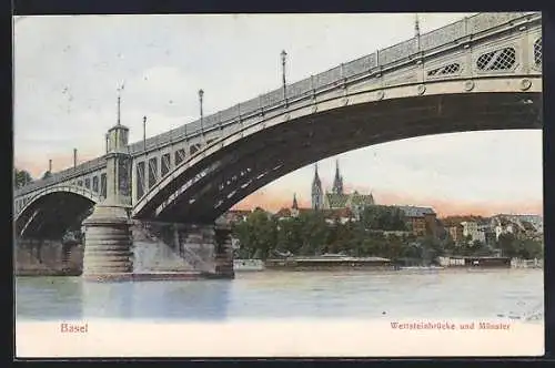 AK Basel, Wettsteinbrücke, Münster