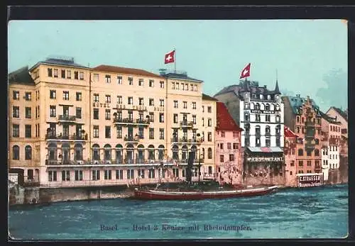 AK Basel, Hotel drei Könige mit Rheindampfer