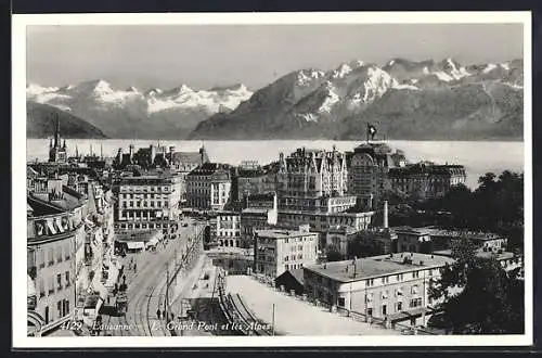 AK Lausanne, Le Grand Pont et les Alpes