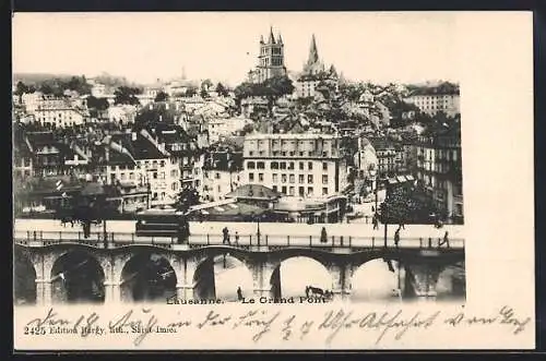 AK Lausanne, Le Grand Pont mit Strassenbahn