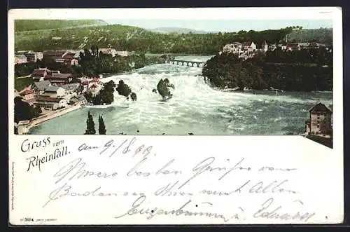 AK Rheinfall, Ortspartie mit Wasserfall