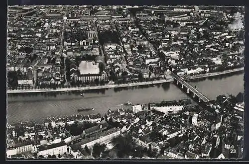 AK Basel, Rheinbrücke und Zentrum Kleinbasel