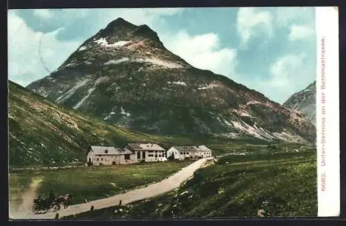 AK Unter-Bernina an der Berninastrasse, Panorama mit Landstrasse