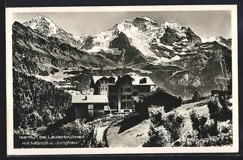 AK Isenfluh, Berghütte mit Blick auf Mönch und Jungfrau