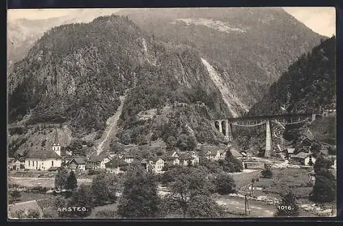 AK Amsteg, Ortspartie mit Brücke