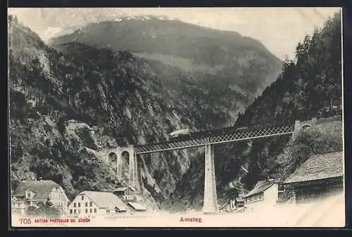 AK Amsteg, Brücke mit Eisenbahn