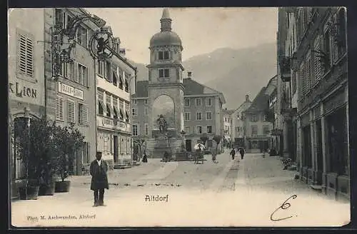 AK Altdorf, Strassenpartie mit Gasthof Tellenbräu