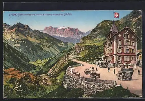 AK Klausenstrasse, Hotel Klausen-Passhöhe und Bergpanorama